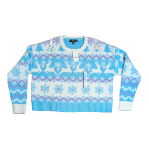 33 Degrees Christmas Sweater Women's Size XL Tinsel Sequins Reindeer New